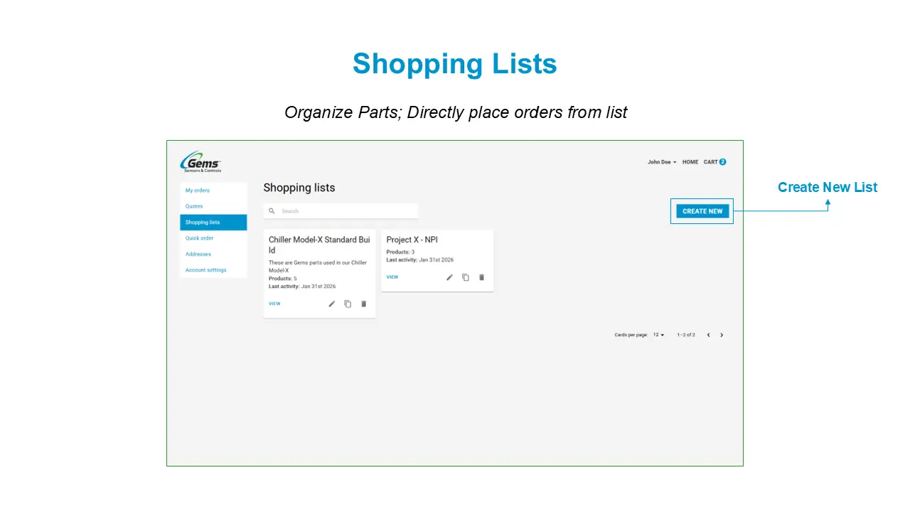 Portal shopping list page