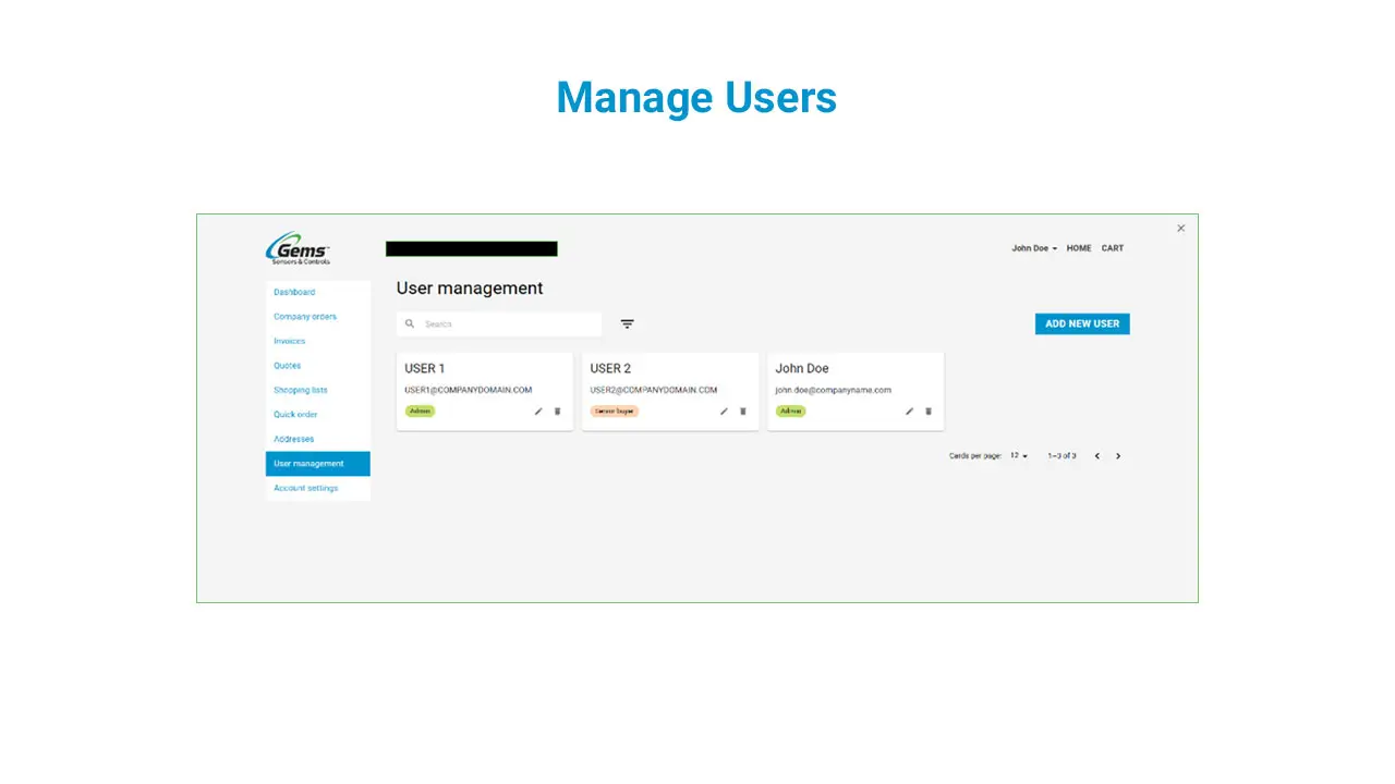 Manage Users page