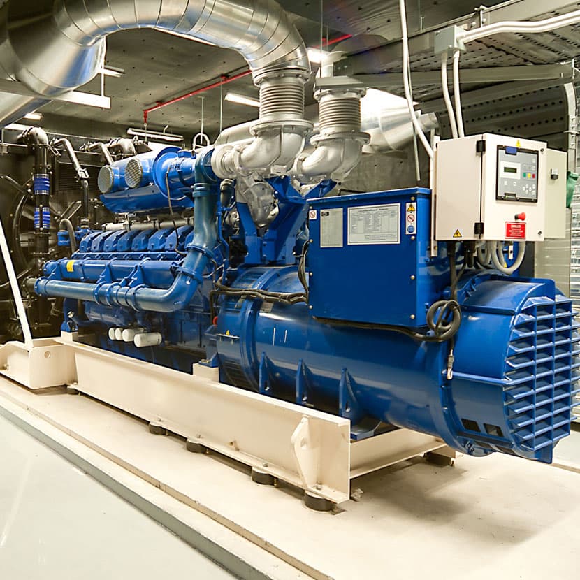 Large industrial generator and piping system for power generation applications