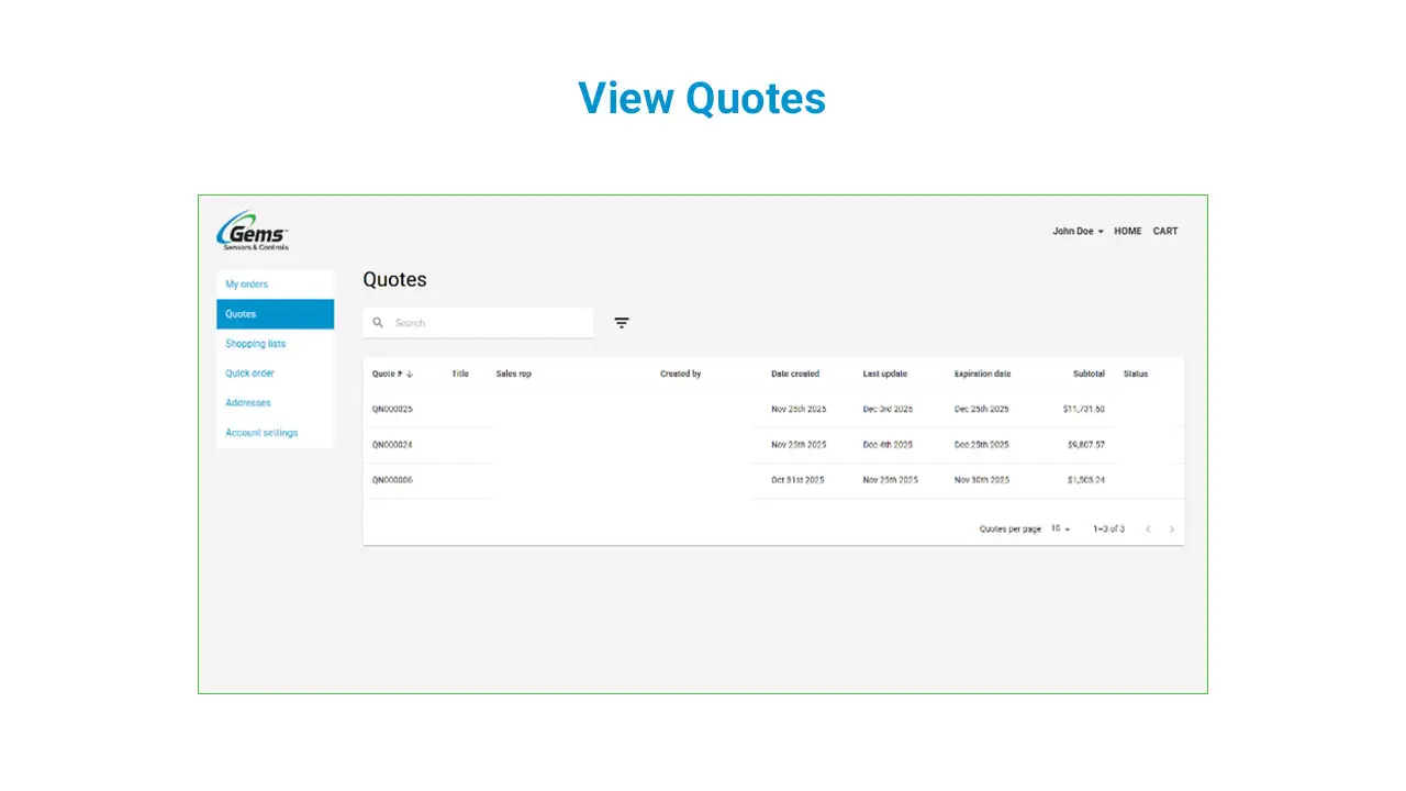 View quotes page