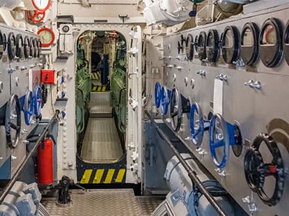 Interior view of marine vessel with equipment for sensor integration