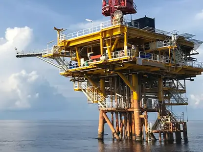 Offshore oil rig in open water for oil and gas extraction