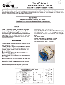 Warrick Series 1 Electromechanical Controls Installation and Operation Bulletin
