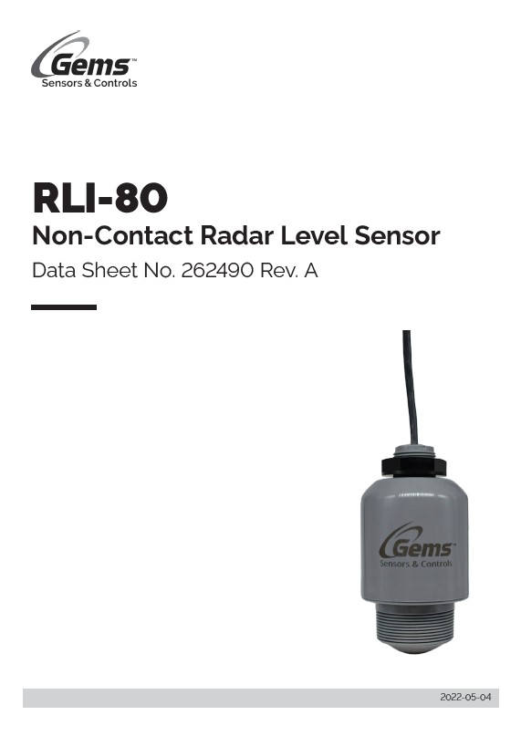 RLI-80 Non-Contact Radar Level Sensor Datasheet Thumbnail
